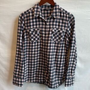 Eddie Bauer flannel medium navy maroon plaid